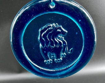 Vintage Blue Orrefors Glass Lion Suncatcher - Swedish Art Glass Abstract Pendant window decor