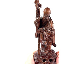 Chinese Wood Carving – Shou God of Longevity, Hand-Carved Figure
