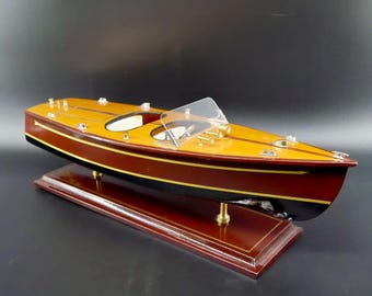 Handmade Vintage Wood Model Italian Sports Boat 1970s - Decorative Nautical Display