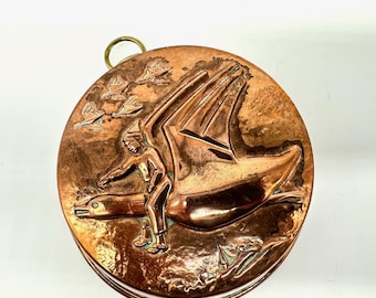 Vintage copper mold, flying ducks folk art decor