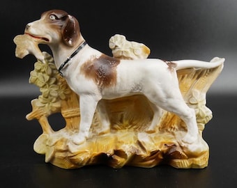 Vintage Beagle Trinket Box: Antique Hunting Dog Figurine, English Ceramic c1800