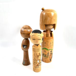 Lalka Kokeshi, duża, zabytkowa japońska figurka z drewna w stylu ludowym Showa zdjęcie 12