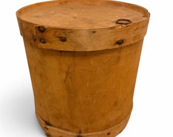 Vintage Bentwood Storage Container, Scandinavian Wooden Lidded Box, Rustic Farmhouse Decor