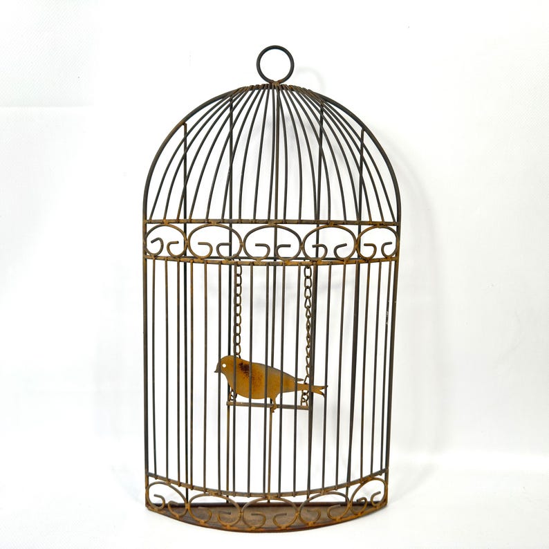 Metal birdcage wall decor – rustic half cage with bird, 41cm image 10