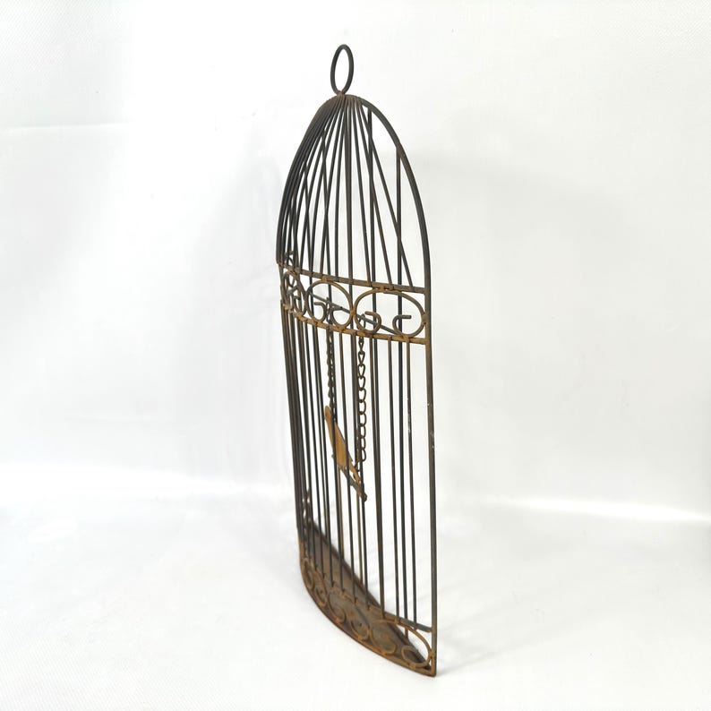 Metal birdcage wall decor – rustic half cage with bird, 41cm image 7