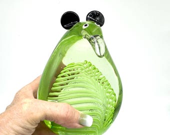 Vintage Scandinavian Art Glass Mouse – 1960s RBA Sweden Sommerso Green Crystal Figurine