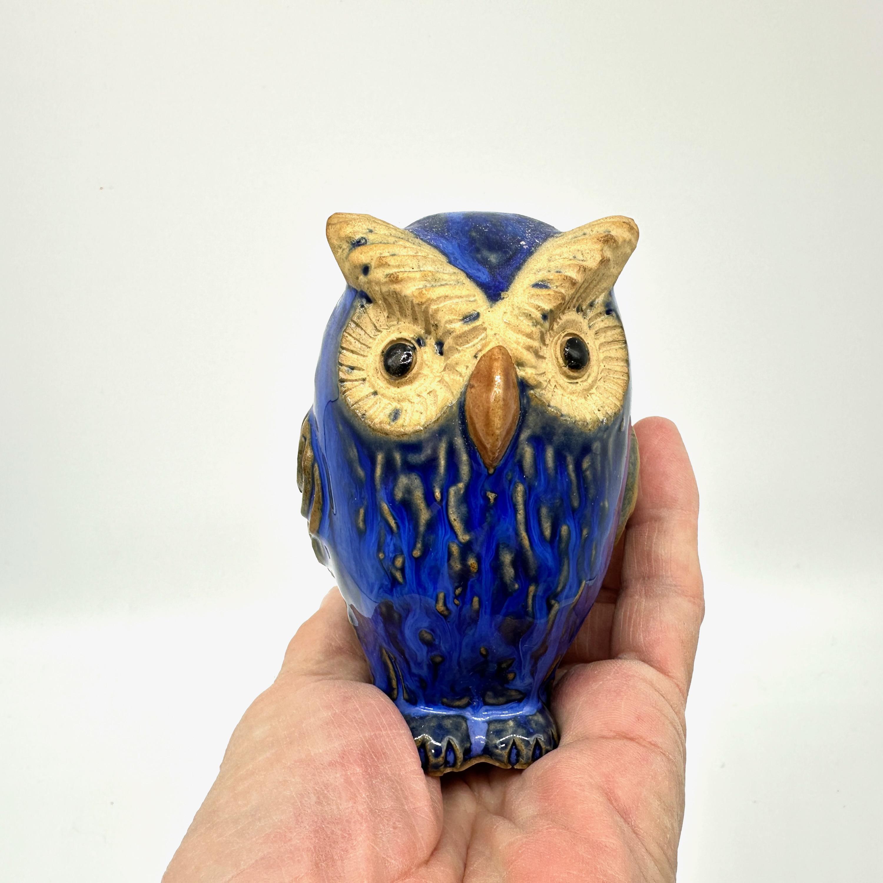 青色フクロウの陶器置物 陶器のフクロウの置物 – 青い陶器の鳥、10 cm - Etsy 日本