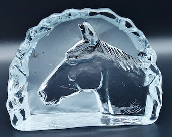 Vintage glass  Horse Paperweight - crystal paperweight sculpture - Made in Sweden.