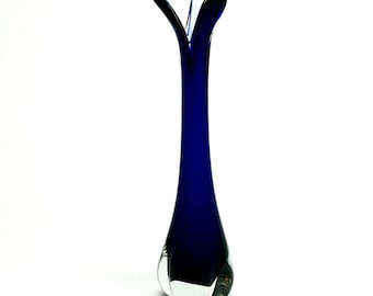Vintage Kosta Glass Bud Vase: Sommerso Blue Encased Glass, 1960s Scandinavian Decor