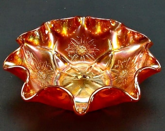 Fenton Carnival art Glass Bowl Iridescent Luster Marigold Original Art Deco Glassware