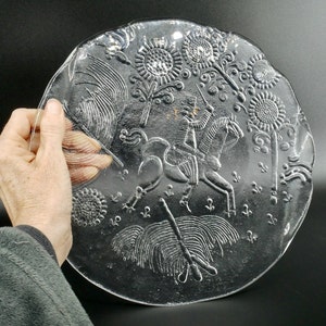 Vintage Kosta Boda Art Glass Cheese Plate by Goran Warff - Swedish Crystal Platter