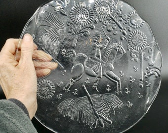 Vintage Kosta Boda Art Glass Cheese Plate by Goran Warff - Swedish Crystal Platter