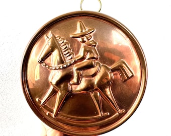 Copper Mold, Horse and Rider Wall Hanging, Scandinavian Folk Art, 14 cm