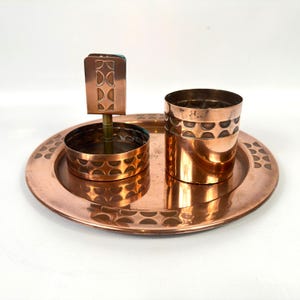 Copper Smoking Set, Tray Beaker Match Holder, Scandinavian, Arts Crafts, 1920s