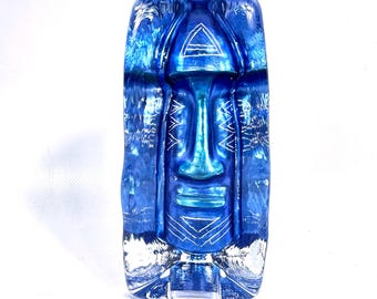 Blue Glass Face Sculpture – Sea Glasbruk, Scandinavian Modern