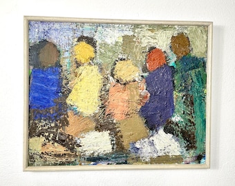 Mid-Century Modern Art Oil Painting –  Signed Gösta Falck "Gruppen"