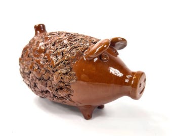 Vintage Mexican Pottery Pig – Hand-Painted Ceramic Folk Art Sculpture – Signed Figurine