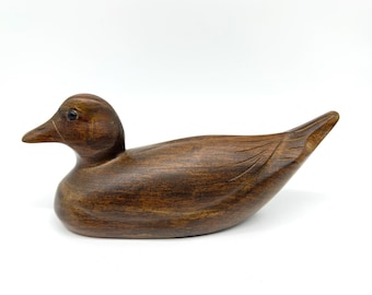 Vintage Solid Teak Duck Figurine – Hand-Carved 1970s Sculpture