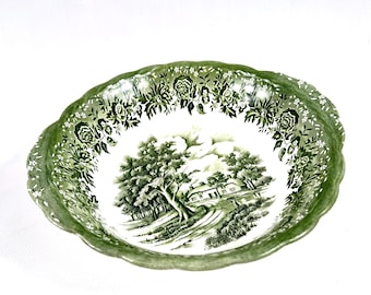 Grindley Landhaus-Schüssel, englische grüne Transferware, Servierschüssel aus Steingut