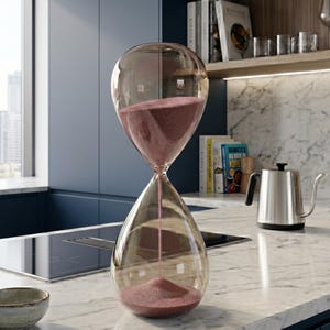 Glasskulptur med timer 30 minuter, handblåst skandinavisk konstdekor i glas