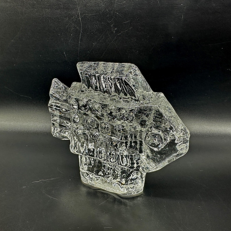 Brutalist Art Glass Fish Sculpture, Mid Century Scandinavian Decor image 4