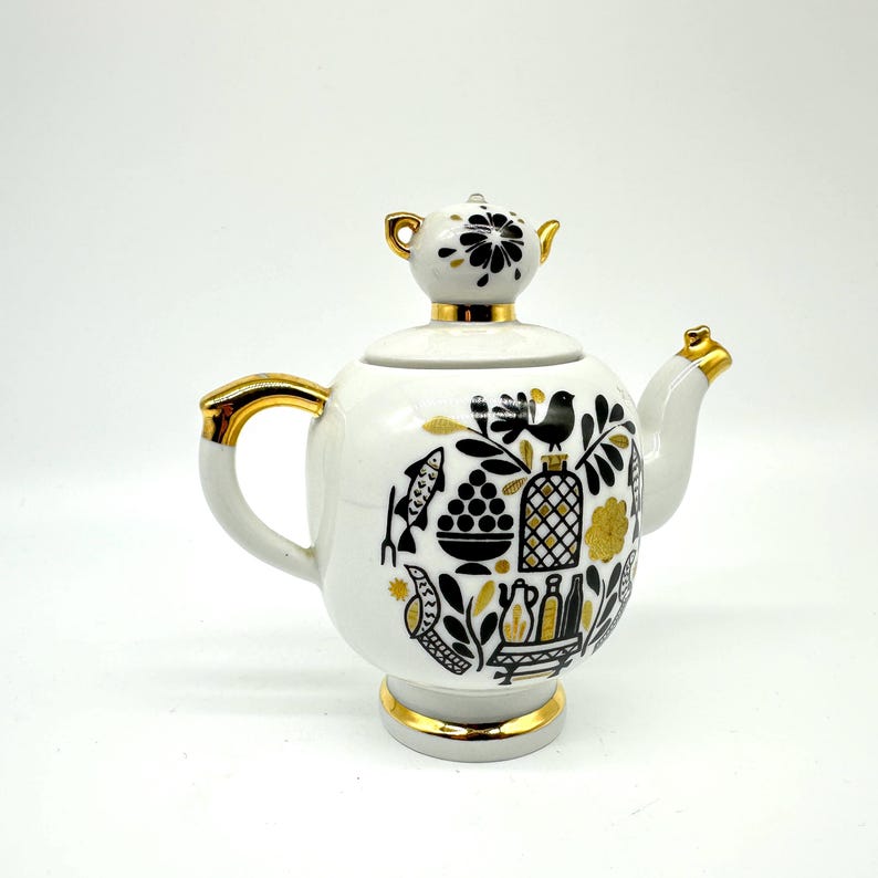 ヴィンテージのソ連磁器ティーポット：22金の民芸品、コレクター向けミニフィニアル 画像 5