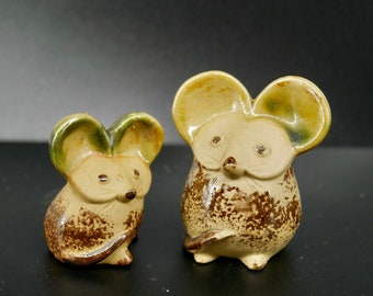 Vintage Handmade Pottery Mice – Studio Ceramic Figurines, Scandinavian Style