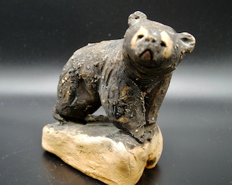 Höganäs Pottery Vintage Brown Bear Figurine – Swedish Mid-Century Ceramic Sculpture