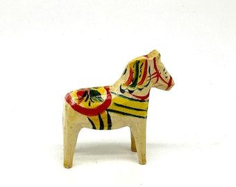 Vintage miniature white Dala Horse by Nils Olsson - Original Traditional Handmade Wood Dala Häst folk art from Sweden