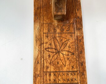 Antiker schwedischer Wäschepaddel, 1862, volkskünstlerisches Waschwerkzeug aus Holz