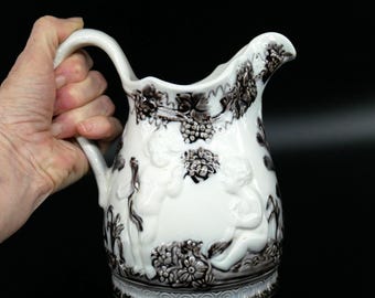 Gefle Porcelain Jug – Brown & White Vintage Ceramic Pitcher, 1940s