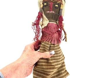 Vintage Tribal Textile Doll – Ethnographic Handmade Figure with Embroidered Face
