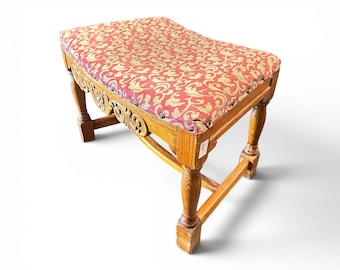 Vintage Dressing Table Stool, Carved Wood Vanity Seat, Romantic Bedroom Decor