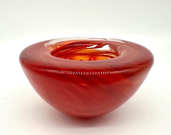 Vintage Kosta Boda Red 'Atoll' Ink Art Glass Bowl - Swirl Design