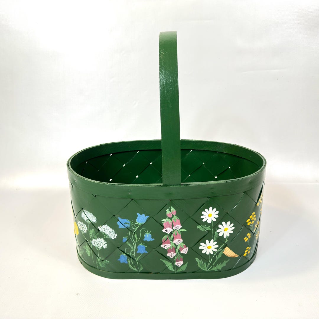 Hand-painted Wooden Basket – Vintage Floral Folk Art - Etsy