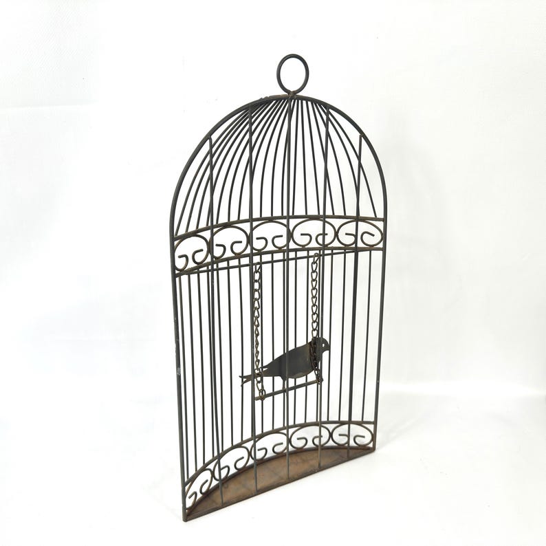 Metal birdcage wall decor – rustic half cage with bird, 41cm image 8