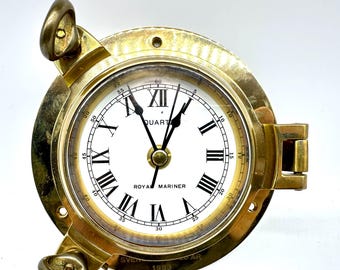 Vintage Brass Porthole Clock: Royal Mariner Nautical Decor, 1993 Engraved