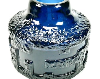 Brutalist Cobalt Blue Art Glass Vase: Ruda Sweden, Göte Augustsson 1960s