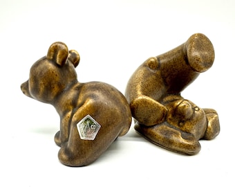 Vintage syco pottery bear figurines - anita nylund scandinavian ceramic art