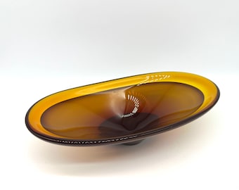 Mid-Century Murano Style Amber Art Glass Bowl – Handblown Italian Glass Centrepiece