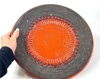 Lava Texture Ceramic Bowl, Red Glaze & Black Norrmans Motala, 1960s