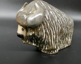 Mid-Century Ceramic Buffalo figurine – Scandinavian Pottery Bison by Goran Andersson, Sweden