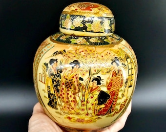 Chinese Ginger Jar – Hand-Painted Porcelain Lidded Vase, Mid-Century Decor