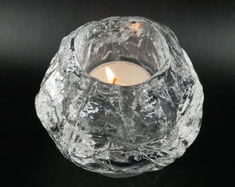 Vintage Kosta Boda Snowball Candleholder – Clear Scandinavian Art Glass by Ann Warff, Votive