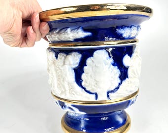 Italian Blue & White Jardiniere – Vintage Ceramic Planter, 1920s, 24 cm