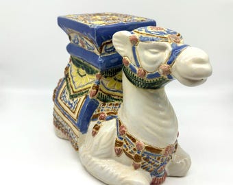 Vintage ceramic camel plant stand – hand-painted middle eastern style ornament, 30 cm