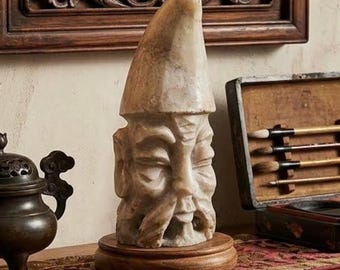 Figura de piedra tallada a mano de estilo vintage, escultura de un sabio asiático, tallada en alabastro, decoración espiritual, década de 1960.