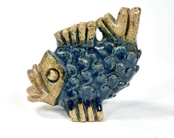 Vintage Swedish Ceramic Fish Sculpture – Willi Fischer for EGO Stengods, 1960s Art Pottery