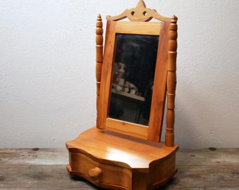 Antique Vanity Mirror: 19th Century Swivel Shaving Mirror with Drawer