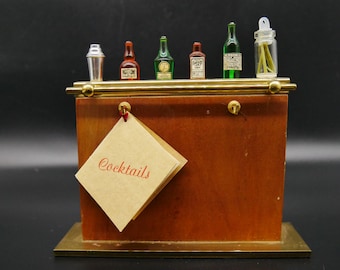 Vintage 1950s-60s Miniature Bar with Cocktail Book & Bottles – Mid-Century Barware Display